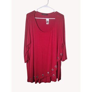 Casual Express Top XL Long Sleeve Scoop Neck Grommet Asymmetrical Hem